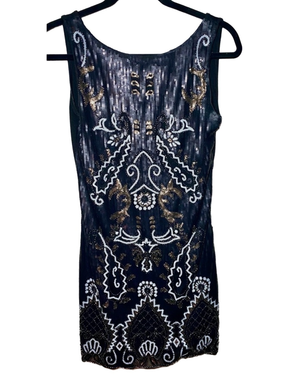 Romeo‎ and Juliet Couture Black Sequins Beaded Y2K Design Unique Dress S